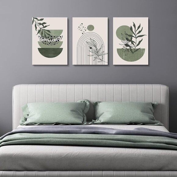 Sage Green Wall Posters & Prints, Green Boho Wall Art Set of 3, Minimalist Frame - Picture 3 of 7